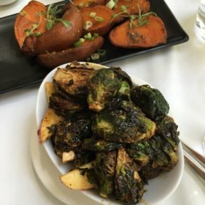 Gluten-free brussels sprouts and sweet potatoes from The Crosby Bar